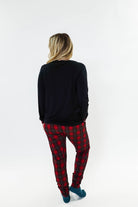 Red Plaid & Black Long Sleeve Jogger Bamboo PJ Set women's holiday pj set red plaid with solid top jogger and top bamboo Georgia Rylan