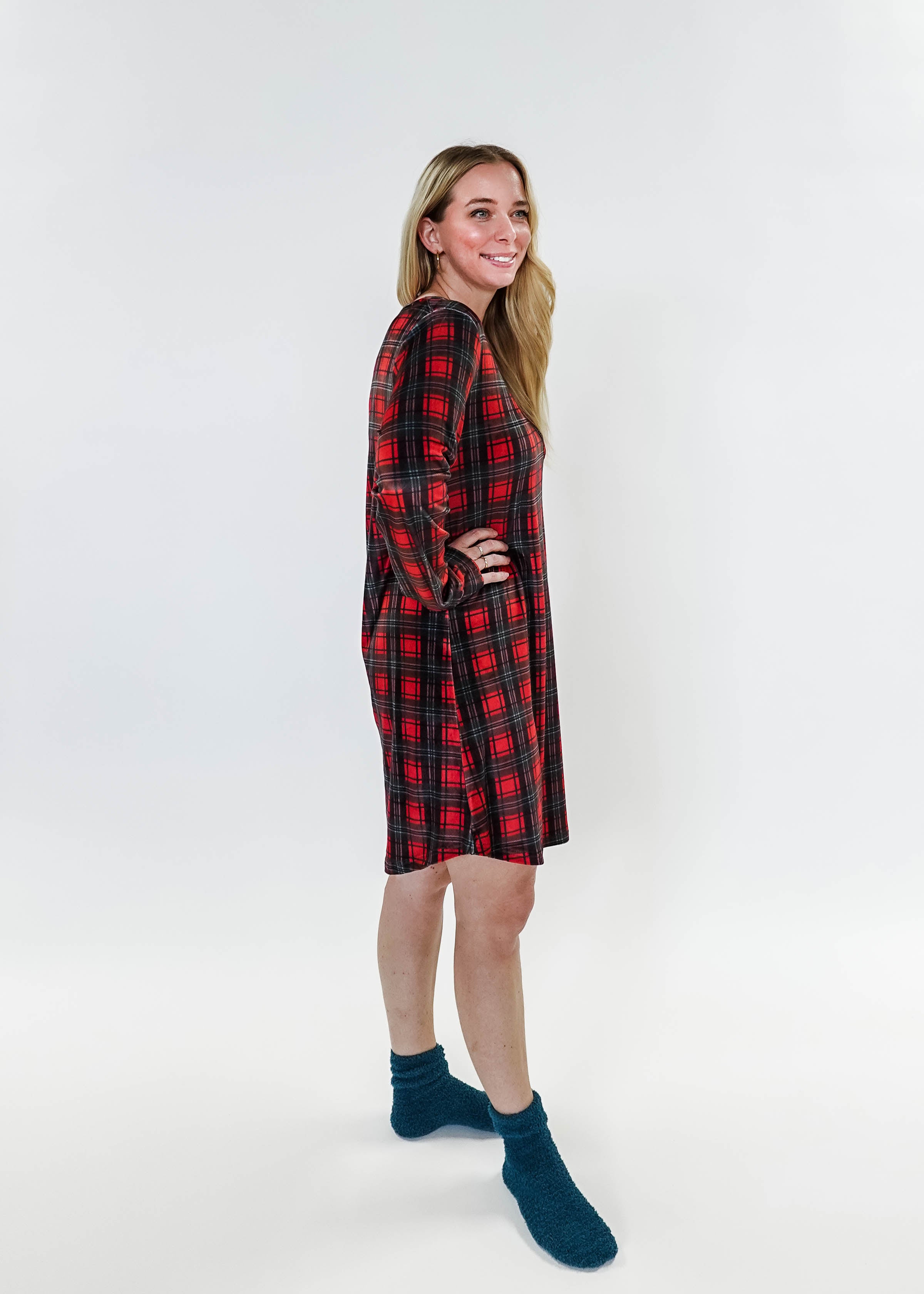 women's soft velour red plaid nightgown for holidays Miranda Nic