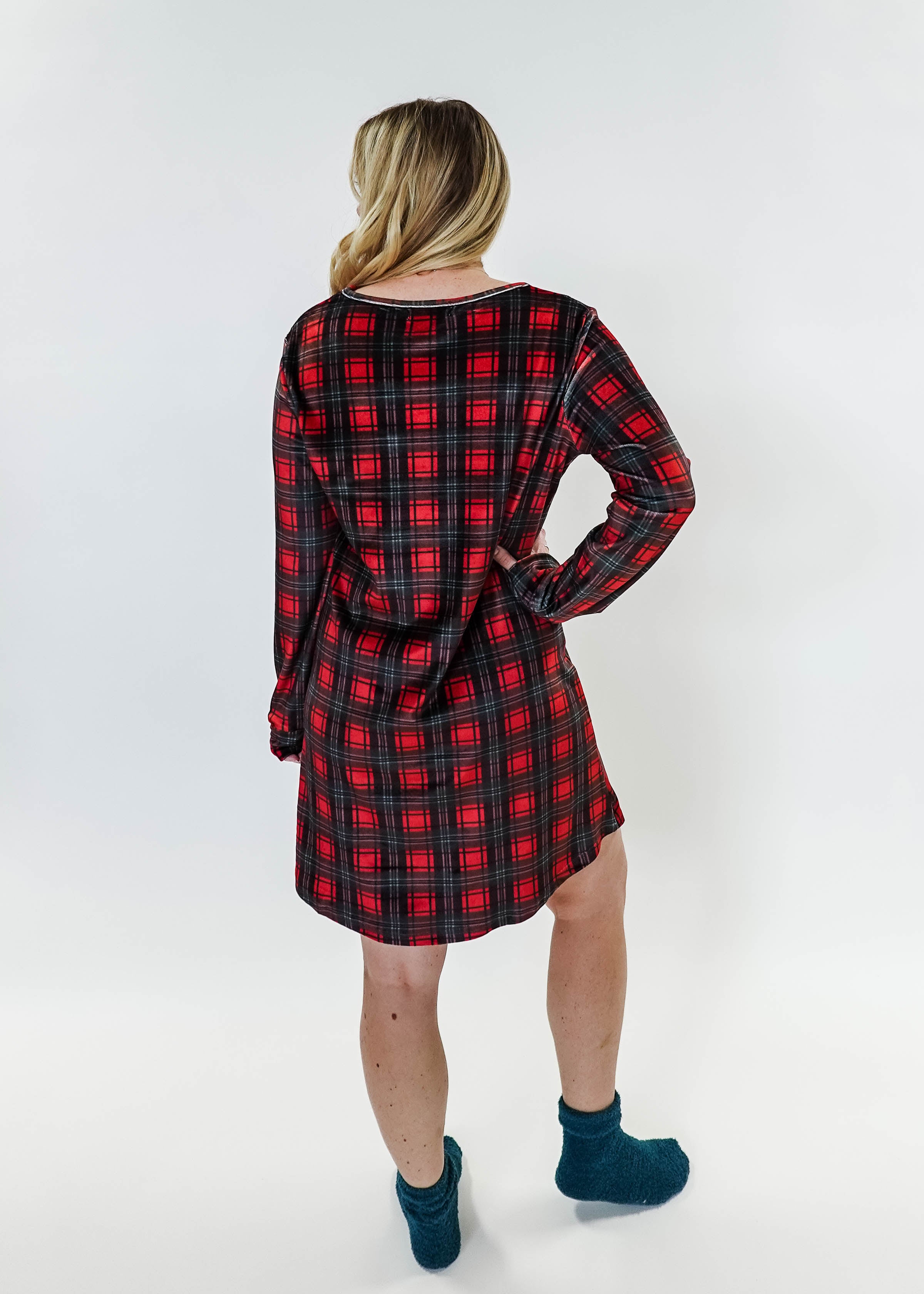 women's soft velour red plaid nightgown for holidays Miranda Nic