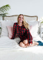 women's soft velour red plaid nightgown for holidays Miranda Nic