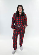 women's velour pj set in red plaid holiday pajamas Miranda Nic