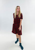 women's Red Plaid V-Neck Bamboo Nightshirt dress for holidays Georgia Rylan Bamboo