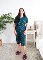 Georgia Rylan Sweetheart Slumber Rolled Sleeve Tee Capri PJ Set front view on model — Cloud Nine Pajamas Edmonton