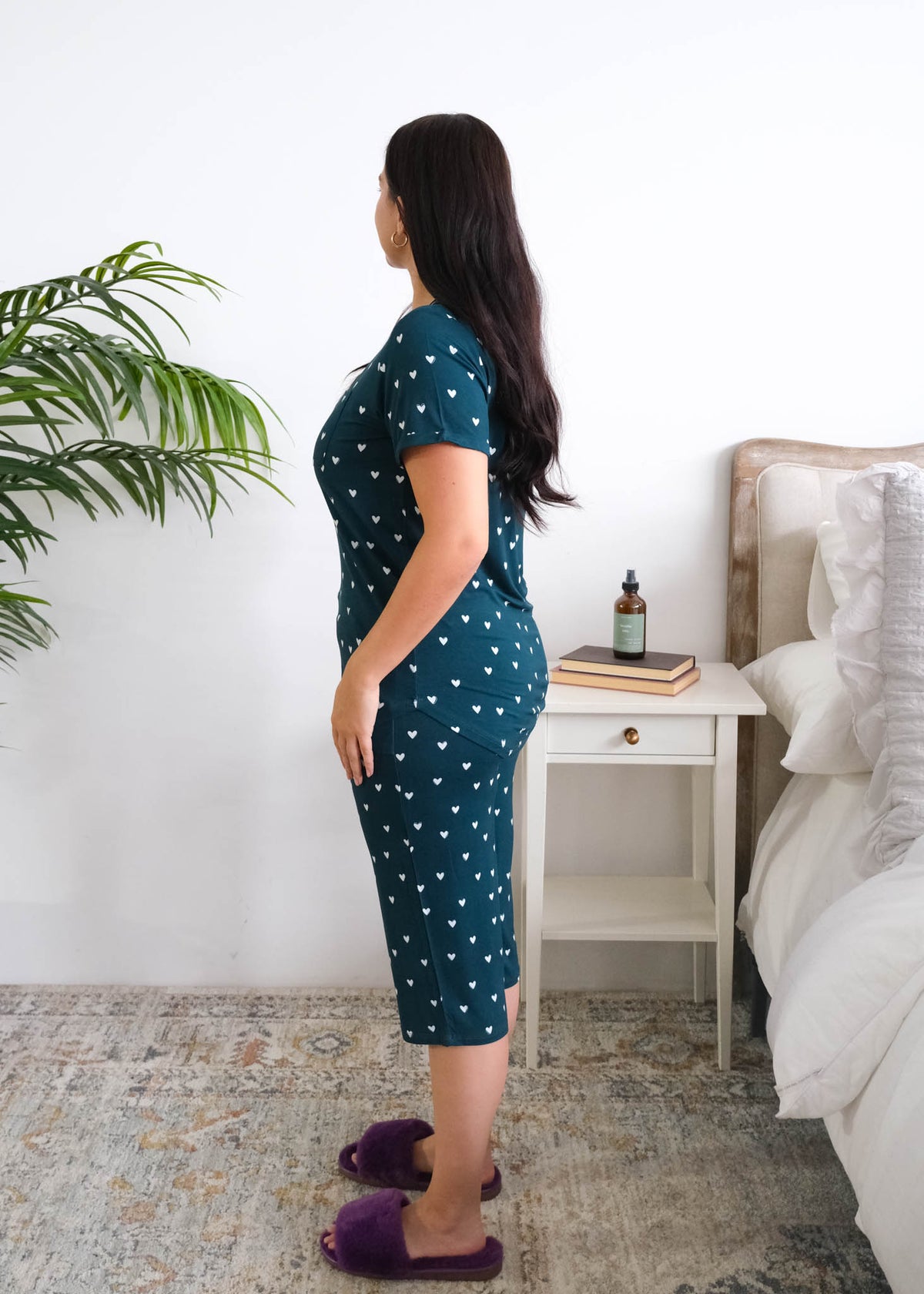 Georgia Rylan Sweetheart Slumber Capri PJ Set model side view — Cloud Nine Pajamas