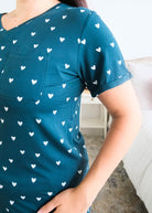 Georgia Rylan Sweetheart Slumber Tee rolled sleeve cuff detail — Cloud Nine Pajamas