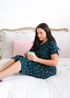 Georgia Rylan Sweetheart Slumber Tee Capri Set lifestyle model — Cloud Nine Pajamas Edmonton
