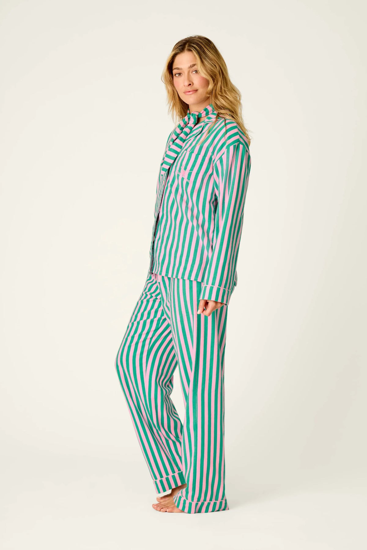 PJ Salvage Ski Bunny Flannel Set model side view — Cloud Nine Pajamas Edmonton