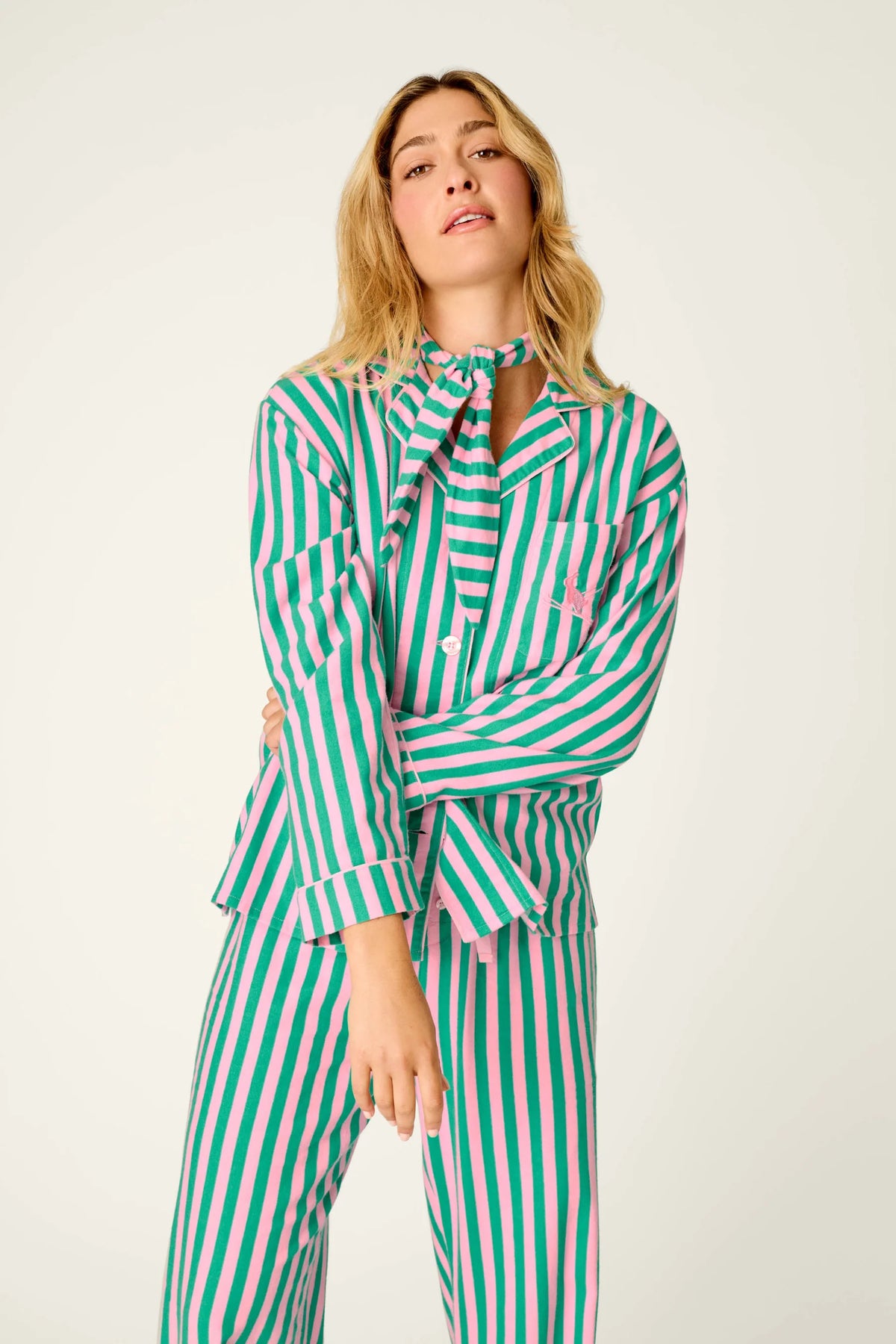 PJ Salvage Ski Bunny Flannel Set model top focus — Cloud Nine Pajamas Edmonton