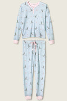 Ski Jammie Classics Brushed Thermal PJ Set featuring winter prints Ski Bunny Pale Blue and cozy design by PJ Salvage.
