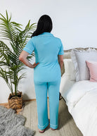 Sky Blue Short Sleeve Button Up Straight Pant Bamboo PJ Set georgia rylan