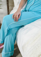 Sky Blue Short Sleeve Button Up Straight Pant Bamboo PJ Set georgia rylan