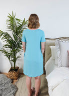 Sky Blue V-Neck Bamboo Nightshirt/Dress With Pockets | Georgia Rylan women's nightgown showing back