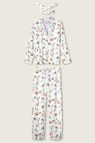 PJ Salvage "Sleigh All Day" 3-Piece Flannel PJ Set in winter white with playful dogs skiing and sledding.