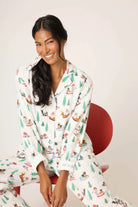  PJ Salvage "Sleigh All Day" 3-Piece Flannel PJ Set in winter white with playful dogs skiing and sledding.