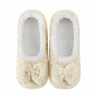 Snoozies Plush Ballerina Slipper cream bow detail front view — Cloud Nine Pajamas Edmonton