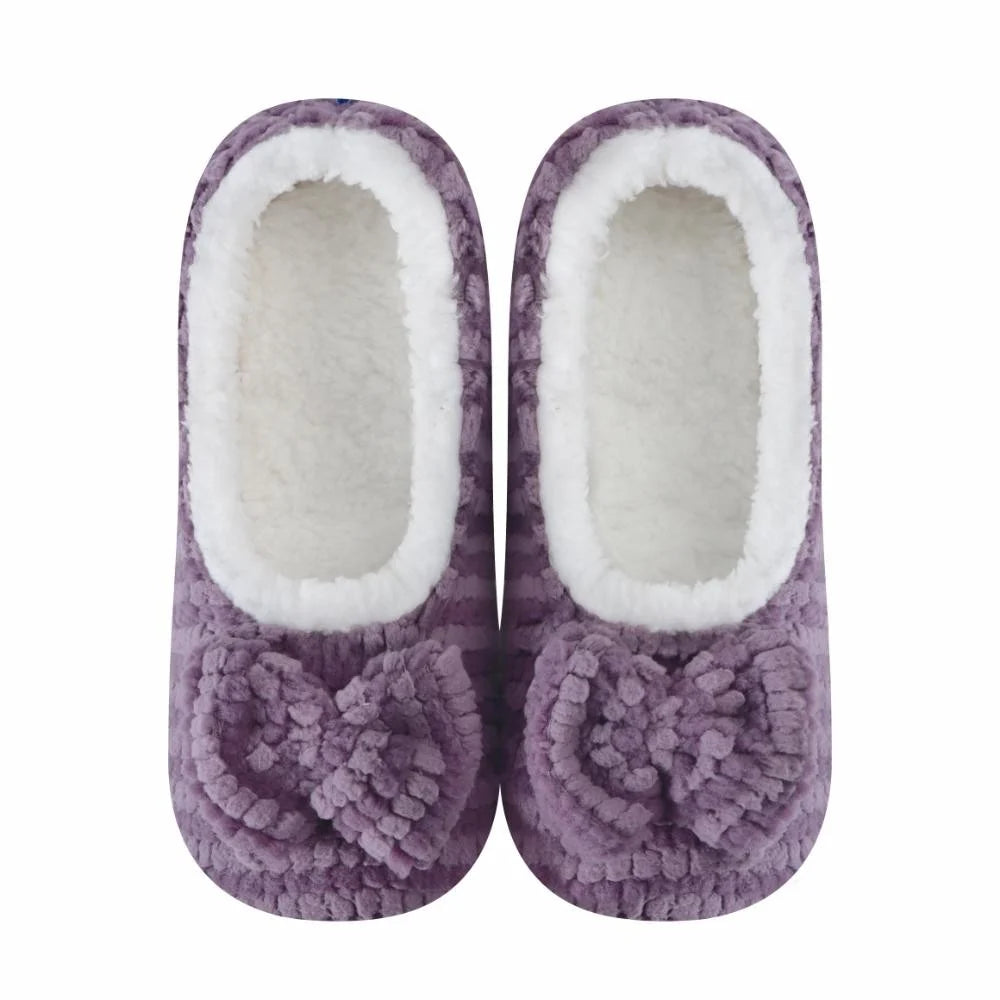 Snoozies Plush Ballerina Slipper purple bow detail front view — Cloud Nine Pajamas Edmonton