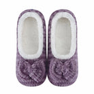 Snoozies Plush Ballerina Slipper purple bow detail front view — Cloud Nine Pajamas Edmonton