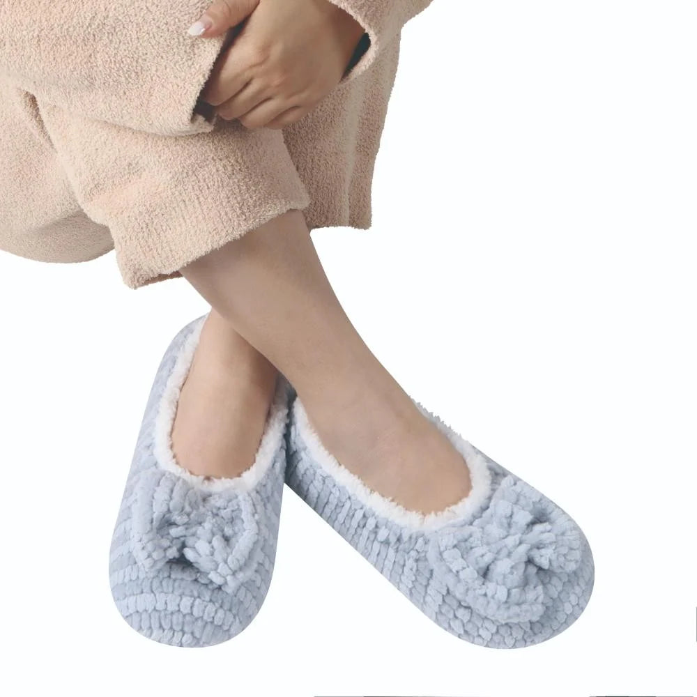 Snoozies Plush Ballerina Slipper light blue  lifestyle on feet — Cloud Nine Pajamas Edmonton