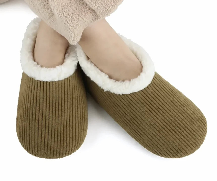 Snoozies Corduroy Memory Foam Plush Slippers OLIVE — Cloud Nine Pajamas
