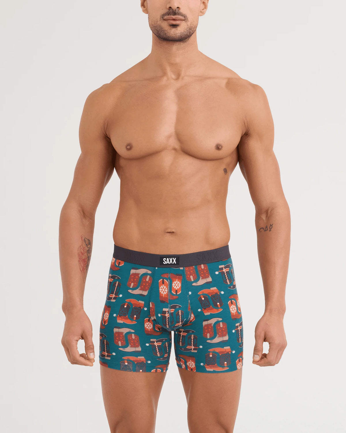 SAXX Vibe Xtra Soft Boxer Brief St. Nick's Kicks front view on model — Cloud Nine Pajamas Edmonton