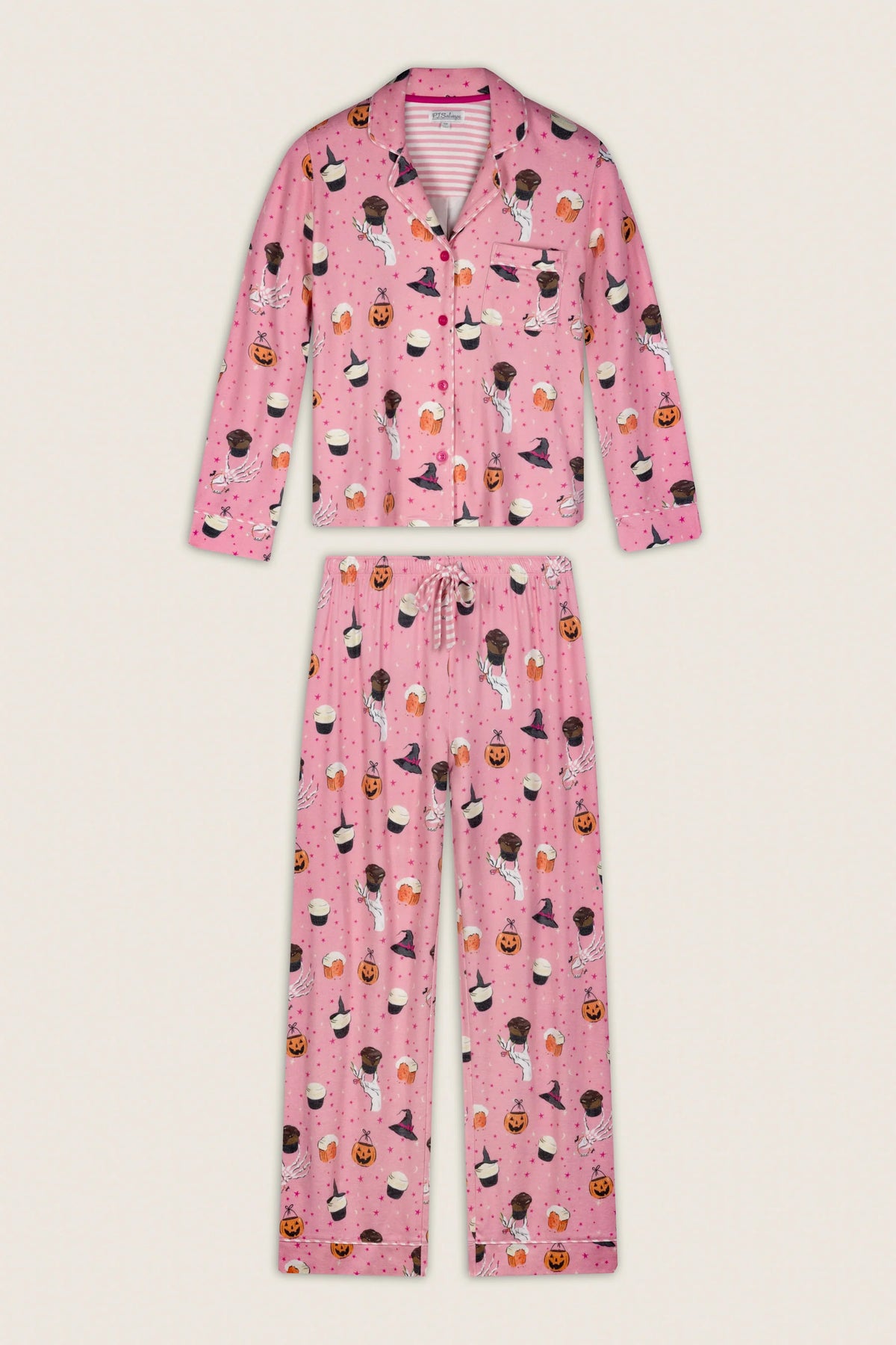 PJ Salvage Sweet and Spooky PJ Set flat lay product shot full length — Cloud Nine Pajamas Edmonton