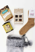 The Sweet Tooth Stocking Stuffer Gift Set with Utoffeea, Fuzzy Socks, Salted Caramels and Mustard Bath for ultimate relaxation for Mom/Sister/Wife/Daughter
