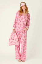 PJ Salvage Sweeter Than Sugar Candy Cane 4-Piece Flannel Gift Set front view on model — Cloud Nine Pajamas Edmonton