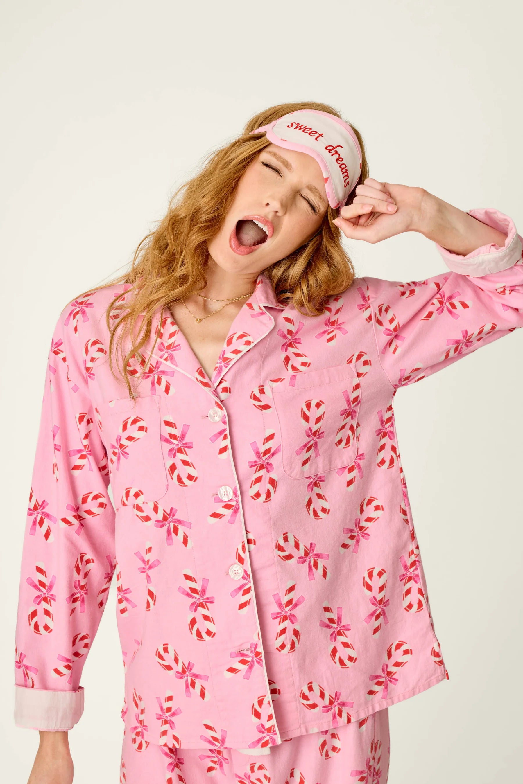 PJ Salvage Sweeter Than Sugar Flannel Set eye mask detail — Cloud Nine Pajamas