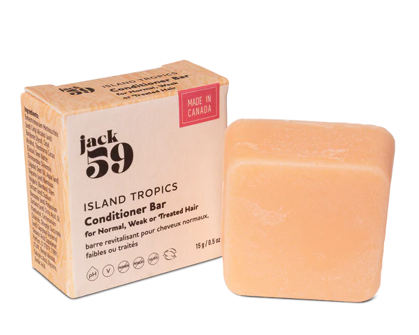 Jack59 Travel Buddies Conditioner Bar - Island Tropics for normal, weak or treated hair in eco-friendly packaging.