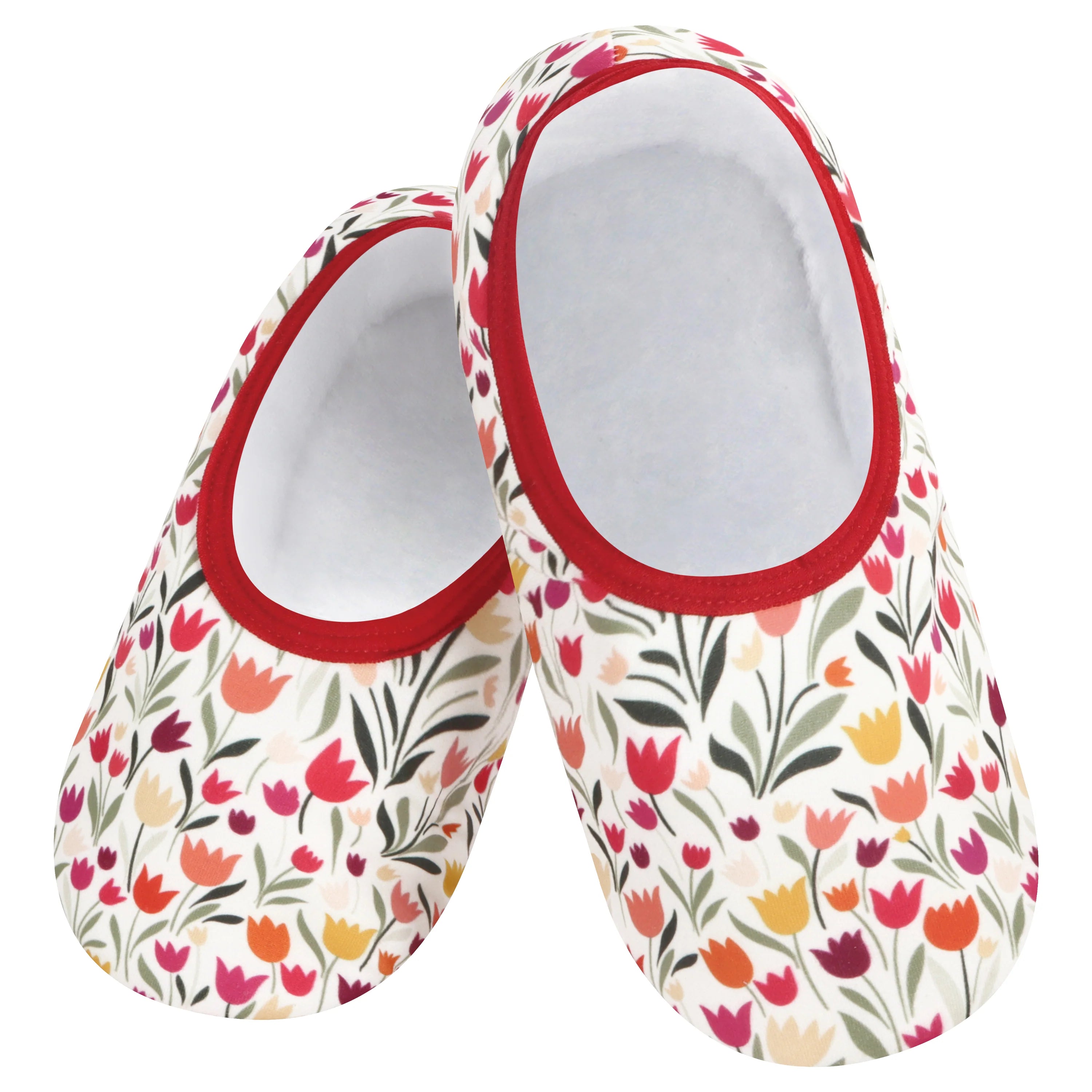 Snoozies Skinnies Lightweight Slipper Socks in Tulips Print - Non-skid Soles