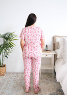 Georgia Rylan Chic Puppies Tee Jogger PJ Set model back view — Cloud Nine Pajamas