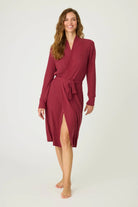 women's berry port red ribbed lounge robe with attached tie pj salvage