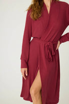 women's berry port red ribbed lounge robe with attached tie pj salvage