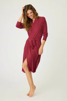 women's berry port red ribbed lounge robe with attached tie pj salvage