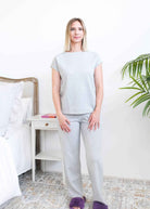 Miranda Nic The Robyn Lounge Set Heather Grey full set front view on model — Cloud Nine Pajamas Edmonton