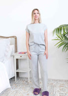 Miranda Nic The Robyn Lounge Set Heather Grey full length model view — Cloud Nine Pajamas Edmonton