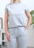 Miranda Nic The Robyn Lounge Set Heather Grey pocket & drawstring waist detail — Cloud Nine Pajamas