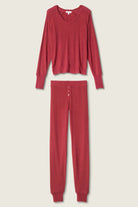 women's berry port textured waffle knit essential lounge set long johns pj salvage