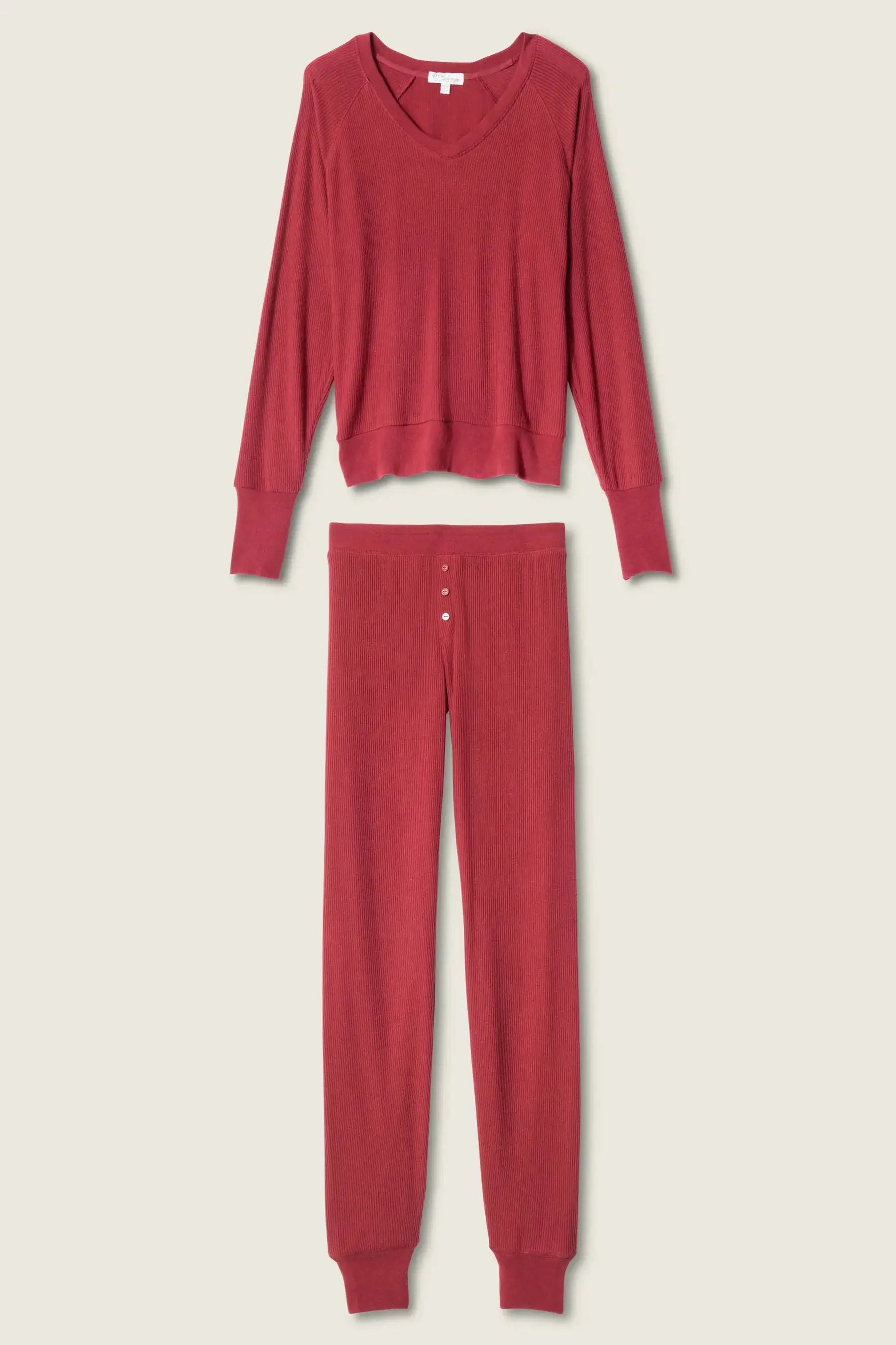 women's berry port textured waffle knit essential lounge set long johns pj salvage