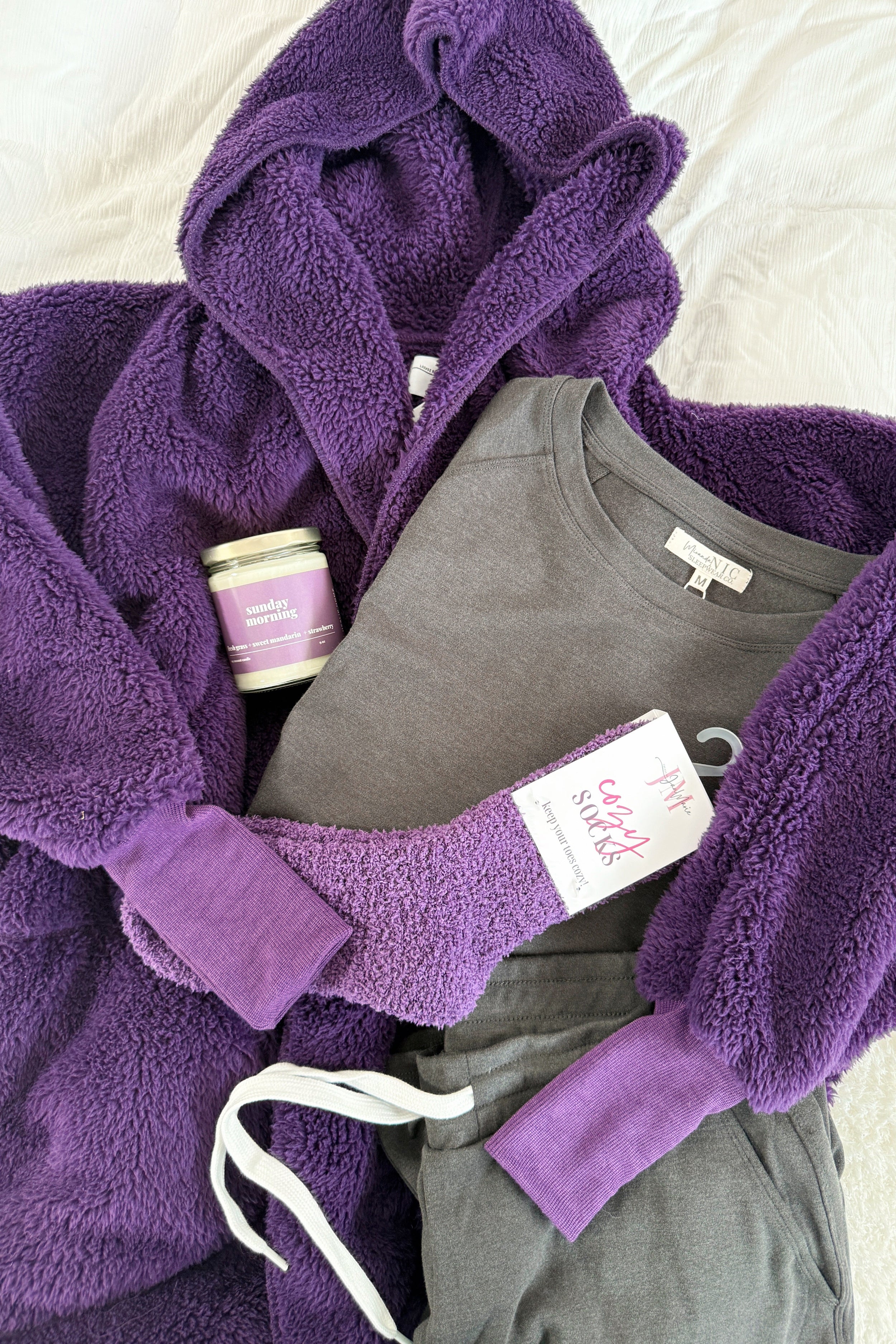 The Ultimate Lounge Set Experience Bundle | Miranda Nic Raw Edge Set + Cardi, Socks & Candle