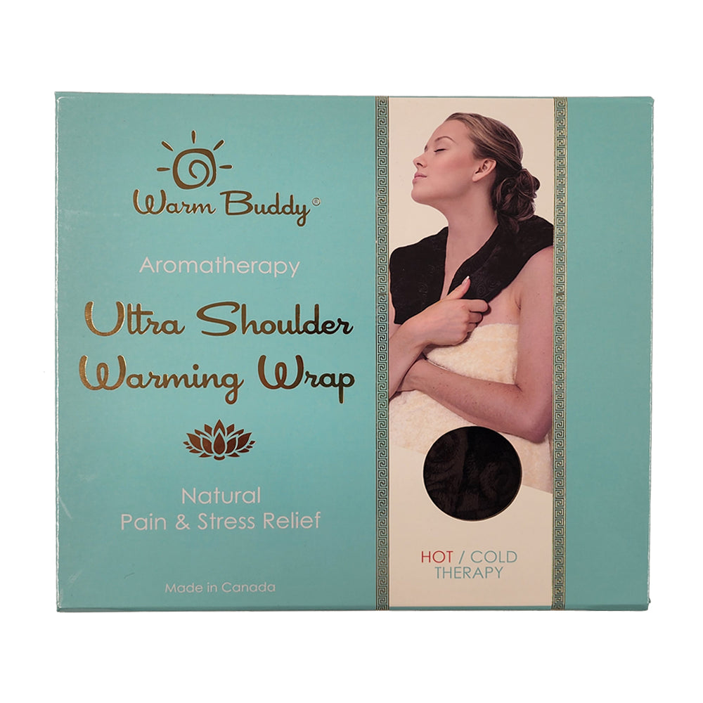 Warm Buddy Ultra Shoulder Wrap product box front — Cloud Nine Pajamas Edmonton