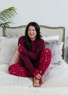 women's wine print jogger pj set Vino Dreams PJ Long Sleeve Jogger Bamboo Set | GEORGIA RYLAN GEORGIA RYLAN plus size