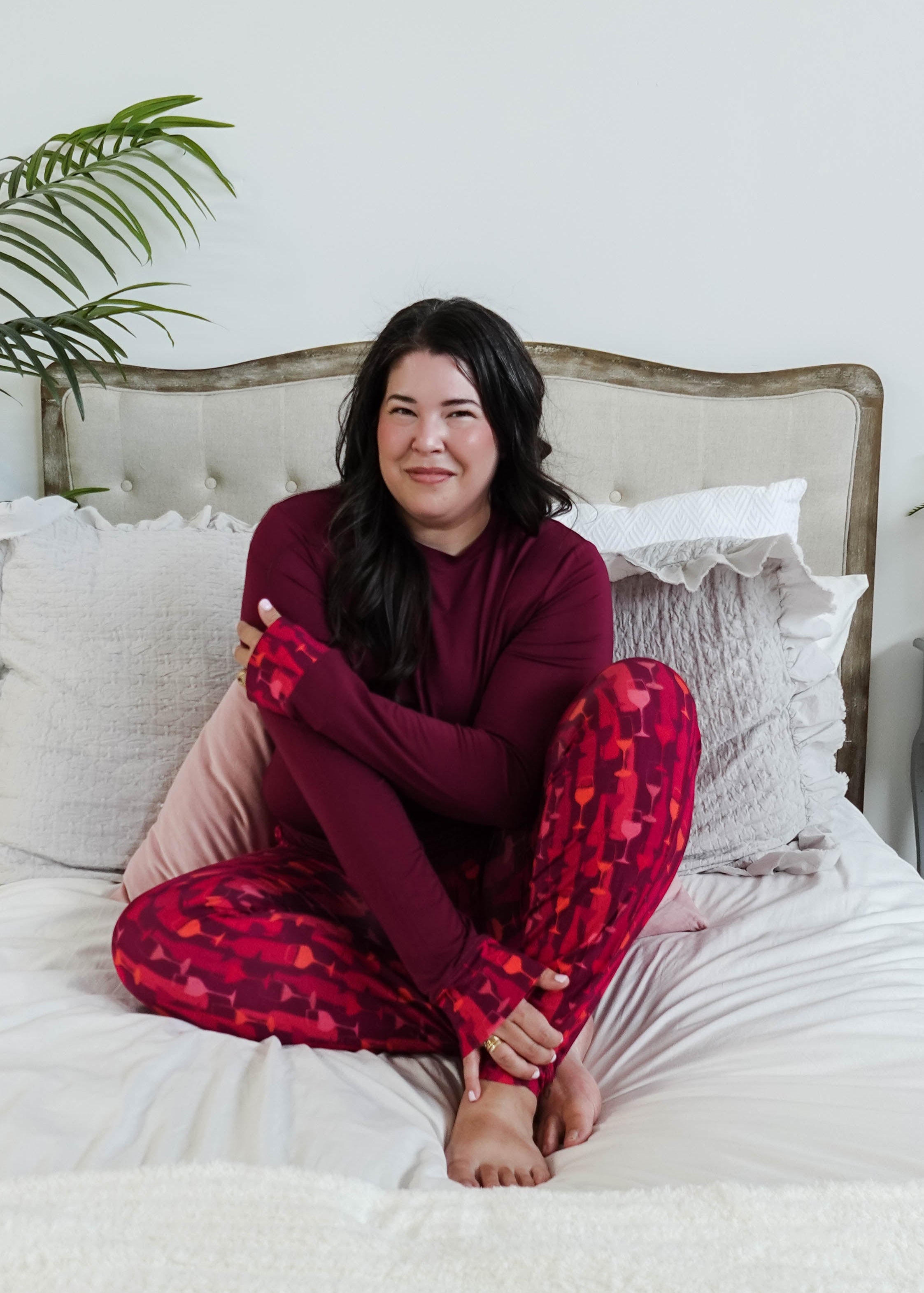 women's wine print jogger pj set Vino Dreams PJ Long Sleeve Jogger Bamboo Set | GEORGIA RYLAN GEORGIA RYLAN plus size