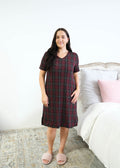 V Neck Bamboo Nightshirt With Pockets Plaid