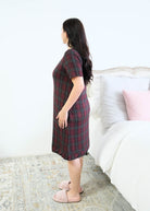 Georgia Rylan Bamboo Plaid V-Neck Nightshirt side profile showing drape and length — Cloud Nine Pajamas Edmonton