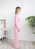 Georgia Rylan Cozy Cocktails Bamboo PJ Set side view straight-leg pant — Cloud Nine Pajamas Edmonton