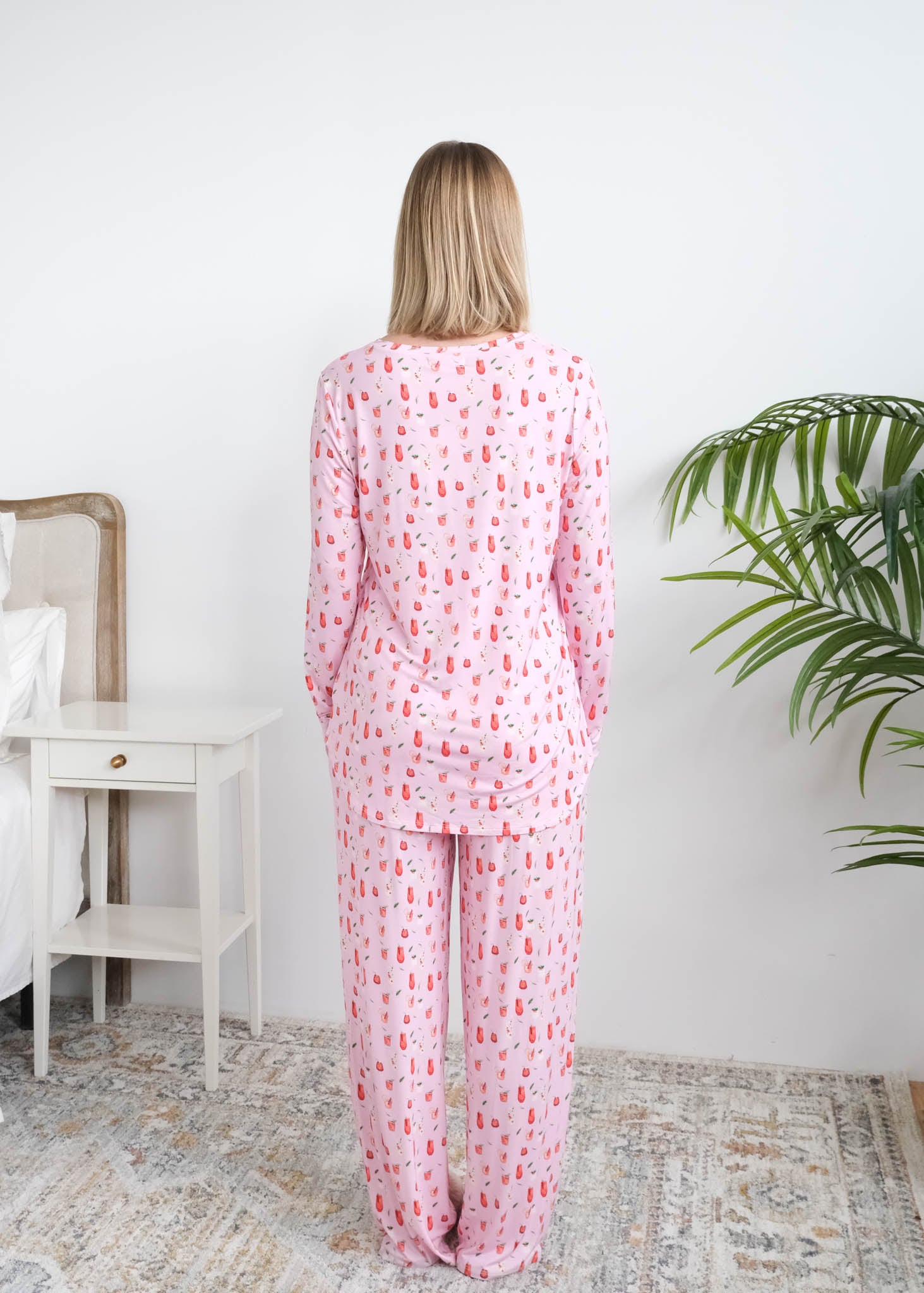 Georgia Rylan Cozy Cocktails Bamboo PJ Set full length back view — Cloud Nine Pajamas Edmonton