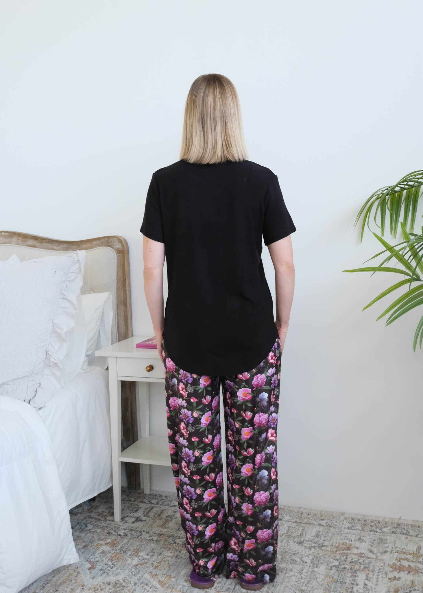Miranda Nic Dreamy Blooms PJ Set model back view — Cloud Nine Pajamas Edmonton