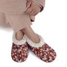 Snoozies Plush COZY Slipper Socks floral corduroy brown