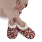 Snoozies Plush COZY Slipper Socks floral corduroy brown